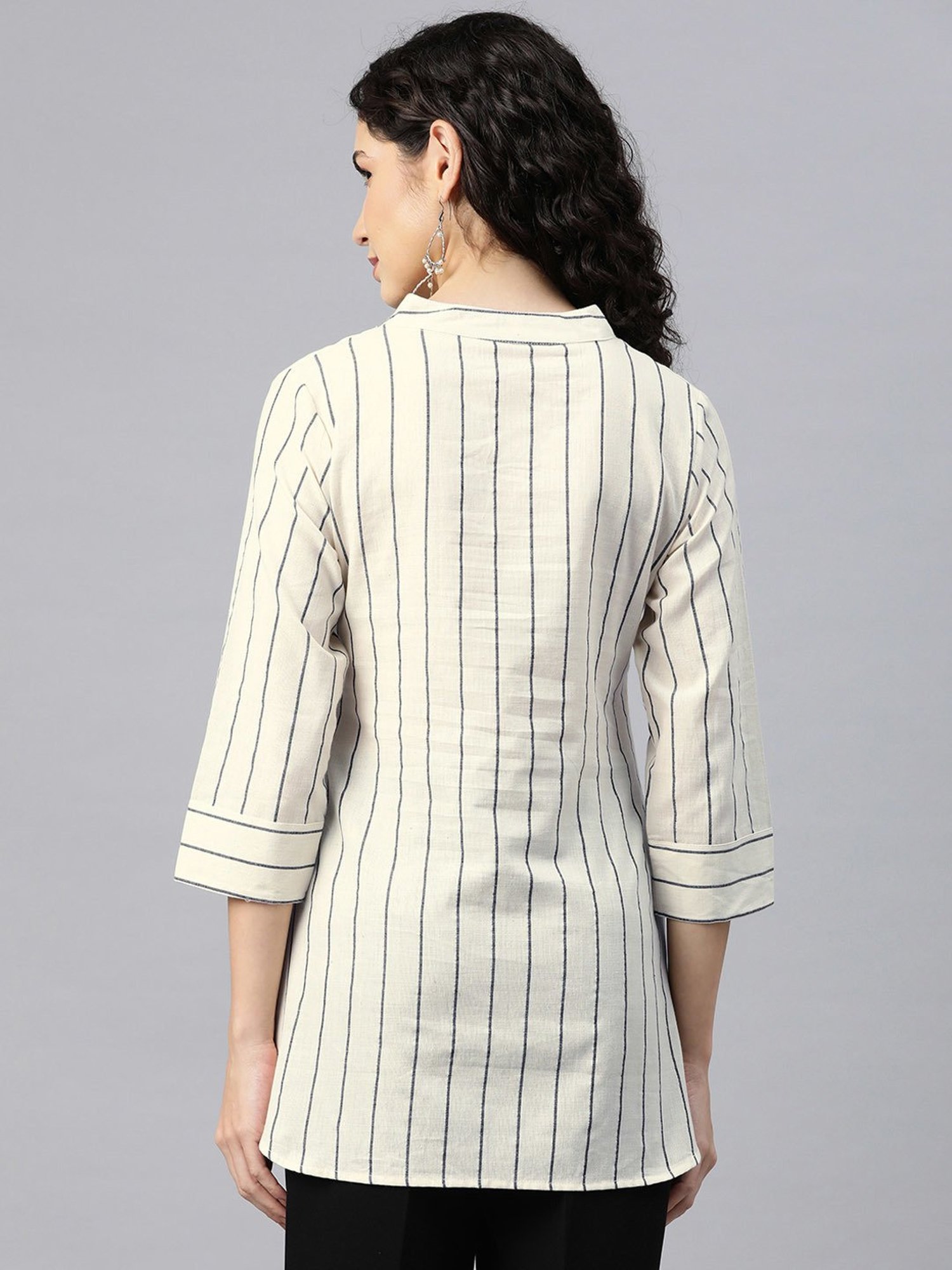 Cottinfab White & Black Cotton Striped Top