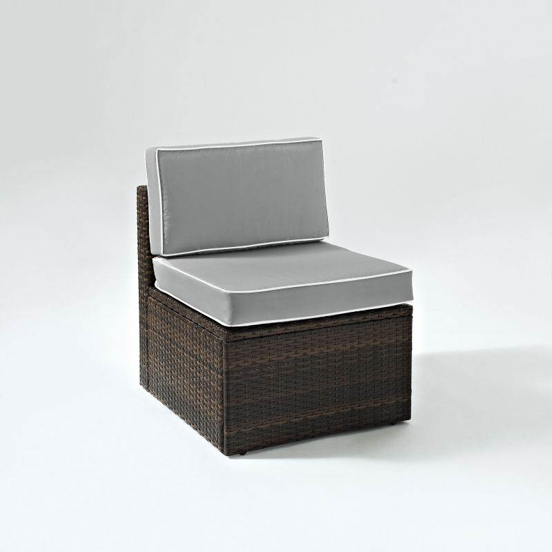 Crosley KO70090BR-GY Palm Harbor Outdoor Wicker Center Chair with Grey Cushions - Brown