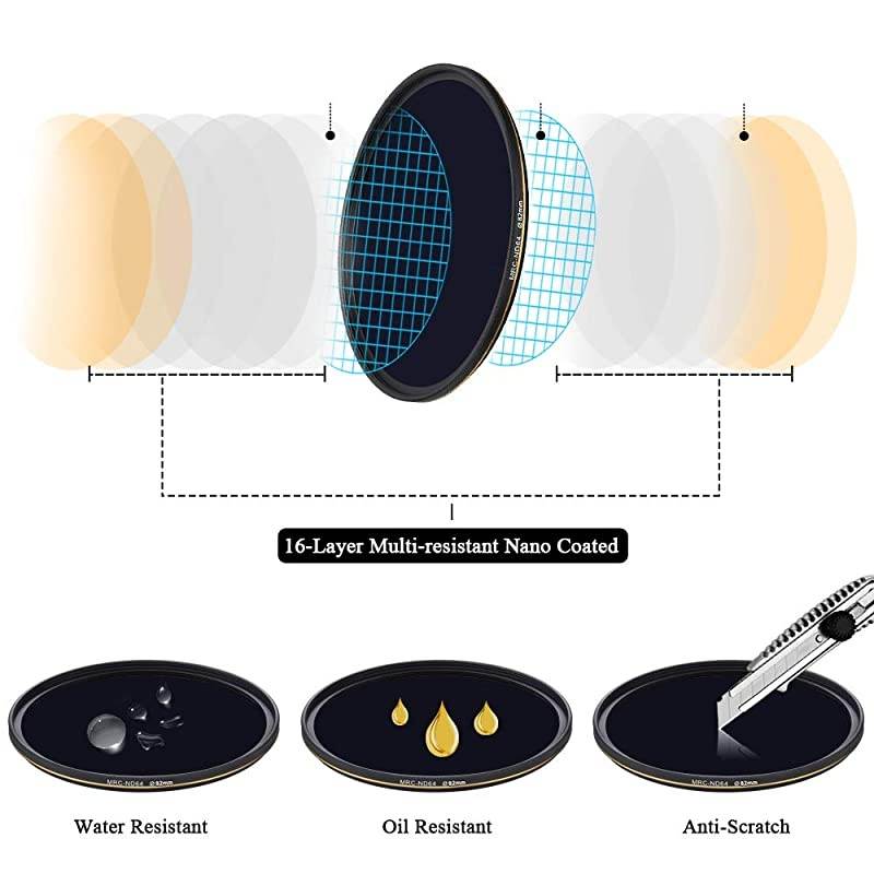 82mm ND64 Filter, 6 Stop Neutral Density Filter for Camera Lenses, 16-Layer Multi-Resistant Coated, German Optics Glass, Weather-Seal ND Filter with Lens Cloth