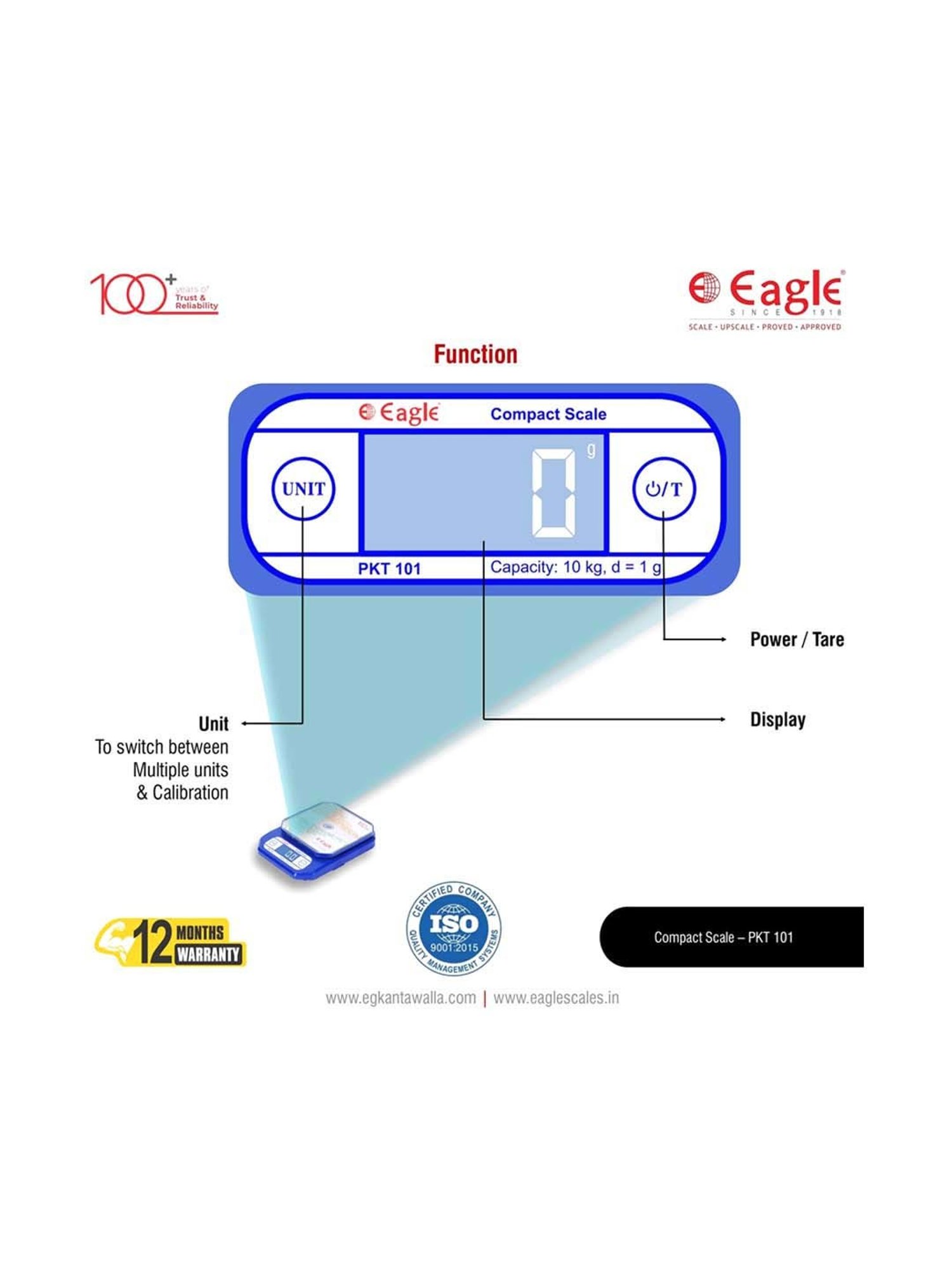 Eagle PKT-101 Digital Weight Machine for Kitchen, 10 kg Capacity,1 g Accuracy,Kitchen Weighing Scale