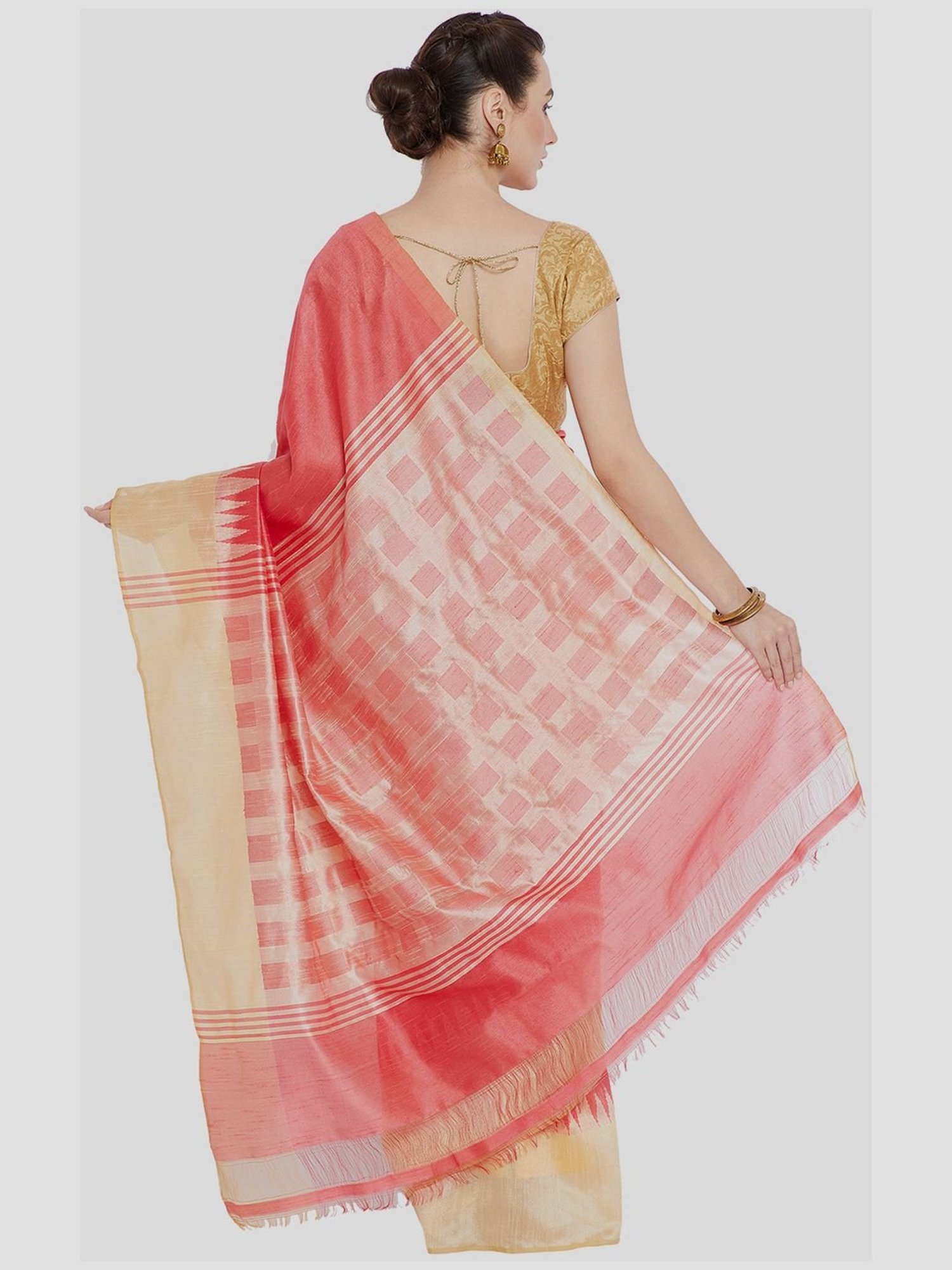 Kalakari India Peach & Beige Saree With Unstitched Blouse