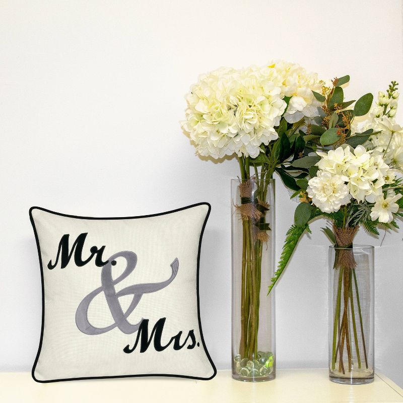 17"x17" Celebrations Mr. & Mrs. Cursive Embroidered Applique Square Throw Pillow Oyster - Edie@Home