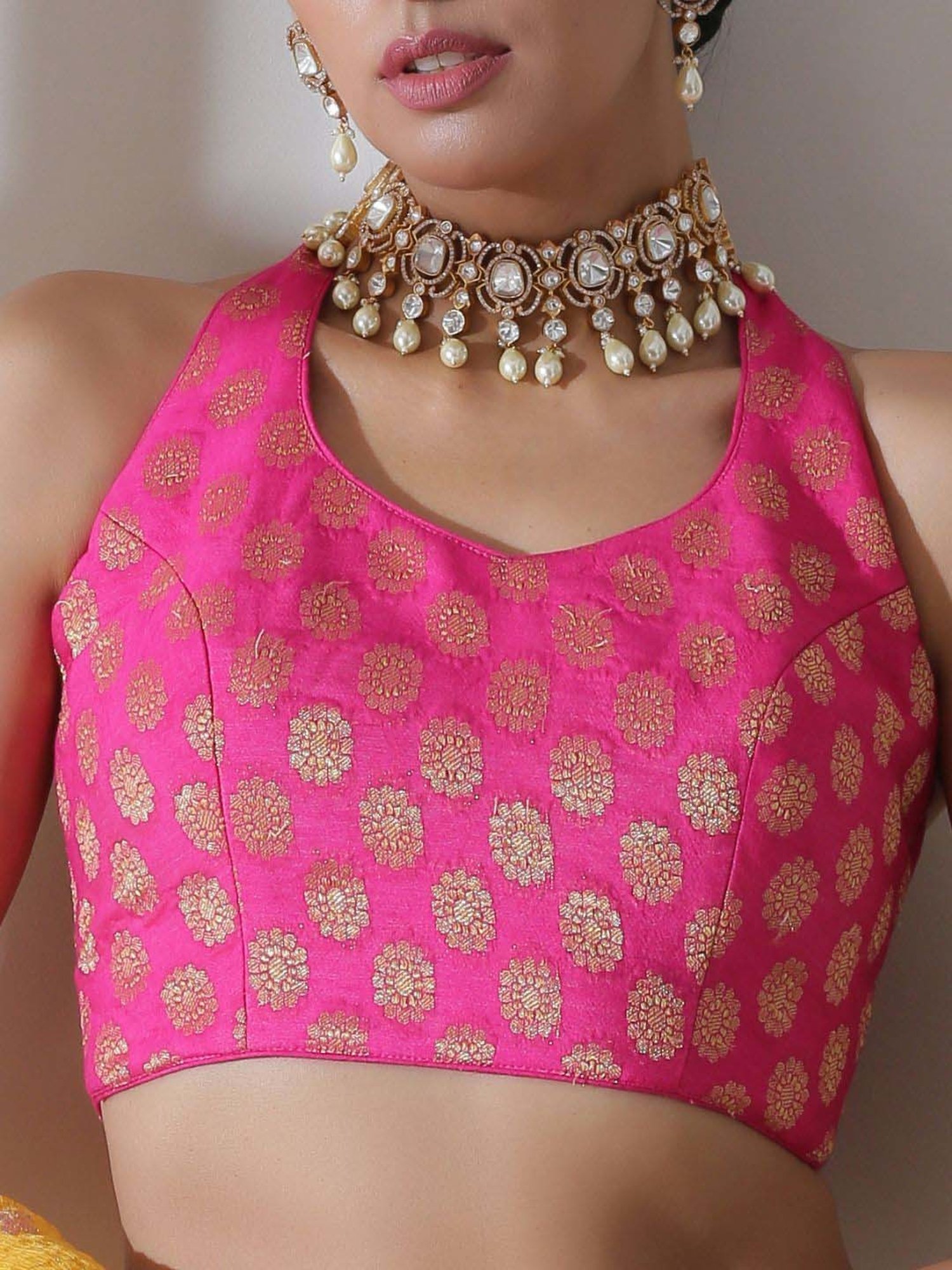 Swtantra Pink Printed Readymade Blouse