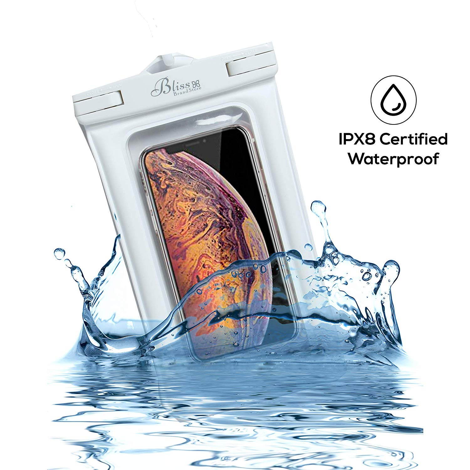 Universal Waterproof Phone Pouch for Pool Beach Swimming Kayaking Travel, Compatible with All Smartphones up to 6.5&rdquo; + Free Arm Band (White)