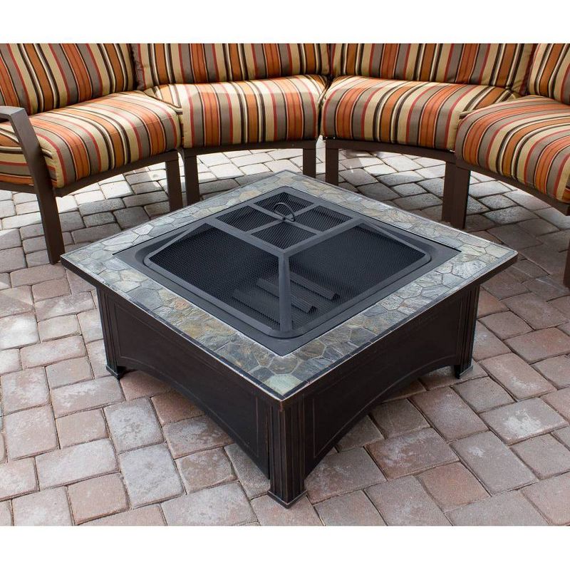 Wood Burning Fire Pit with Square Slate Table - AZ Patio Heaters
