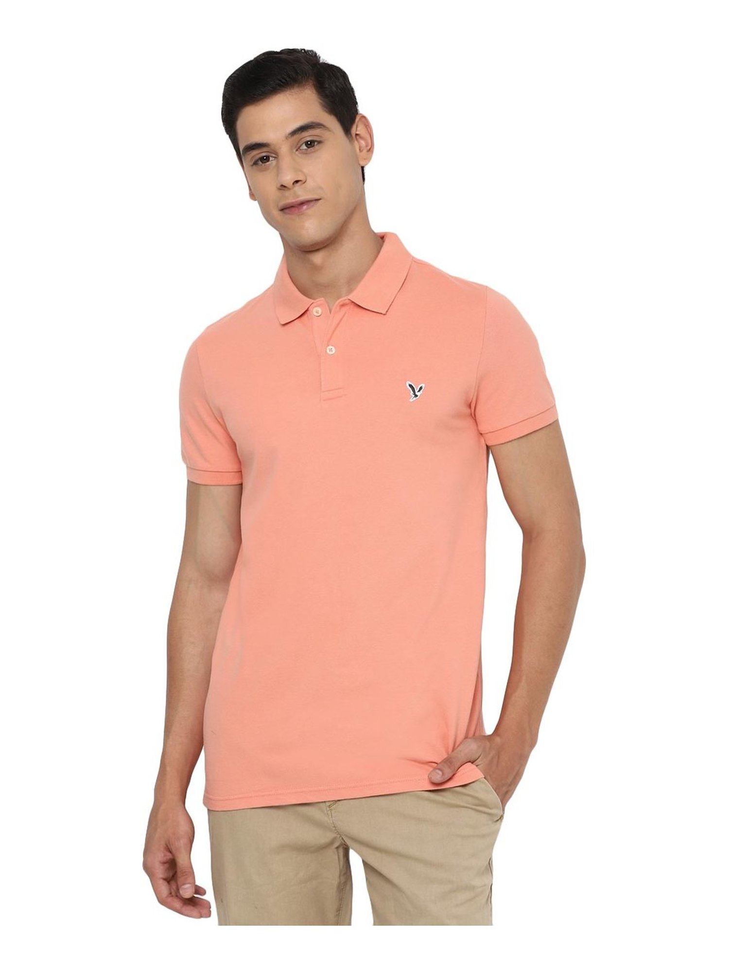American Eagle Peach Cotton Slim Fit Polo T-Shirt