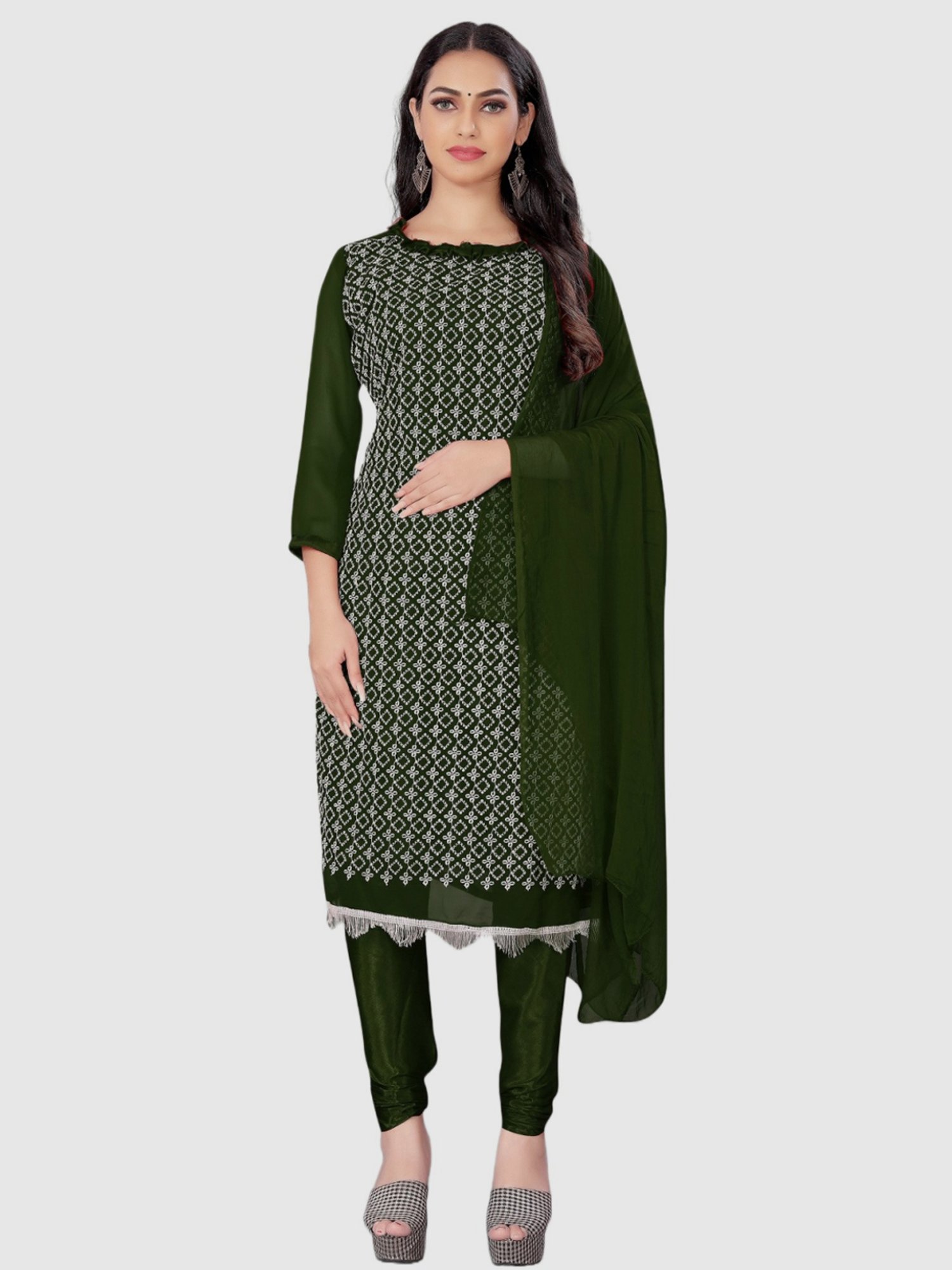 APNISHA Green Embroidered Unstitched Dress Material