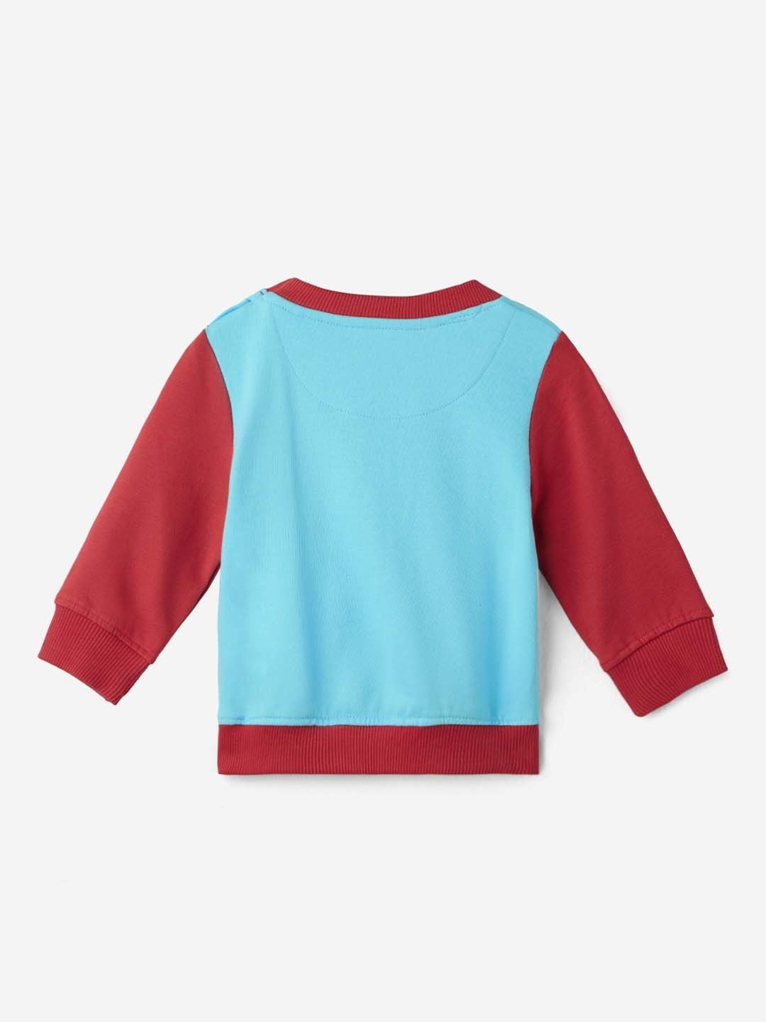 The Souled Store Kids Blue & Maroon Cotton Self Pattern Full Sleeves Sweatshirt