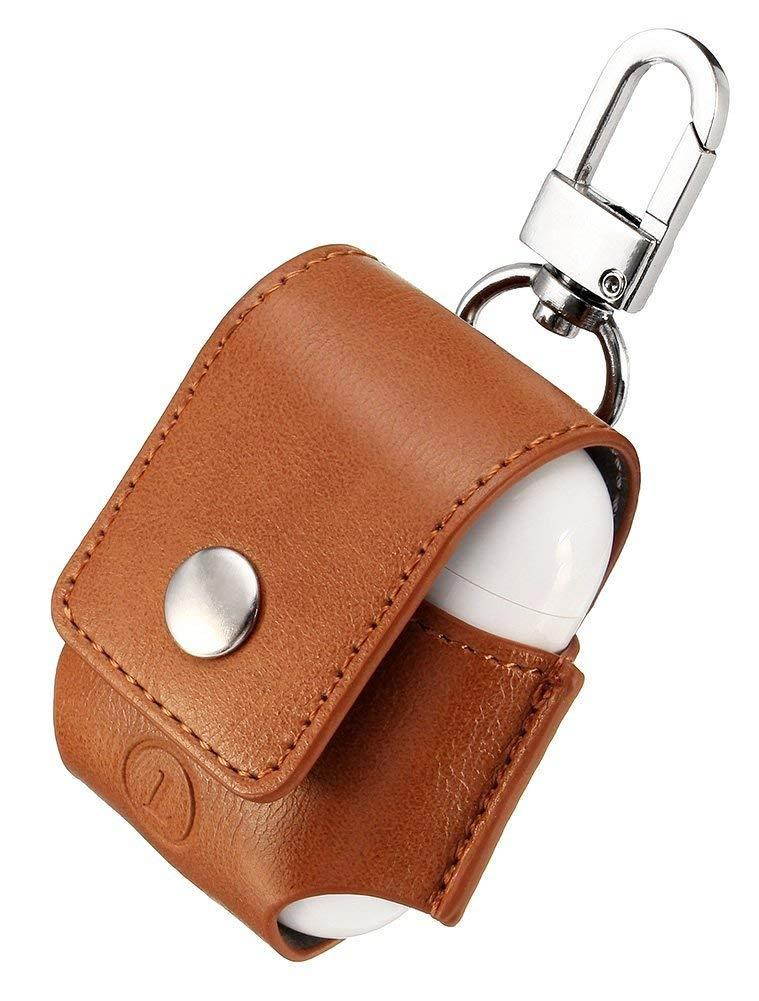 AirPods Case Lunies Anti-Lost Leather Protective Cover Apple AirPods Charging Case Brown