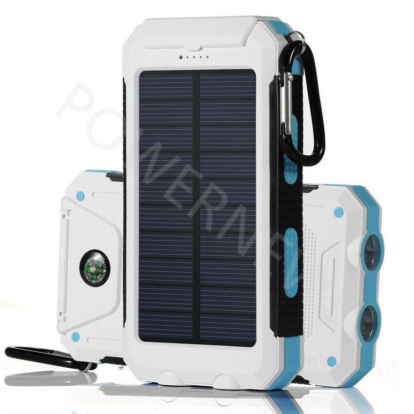 2021 Waterproof Solar Power Bank 9000000mAh Portable Battery Charger White New