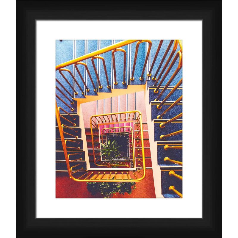 15" x 13" Matted to 2" Small Down The Stairs Picture Framed Black - PTM Images