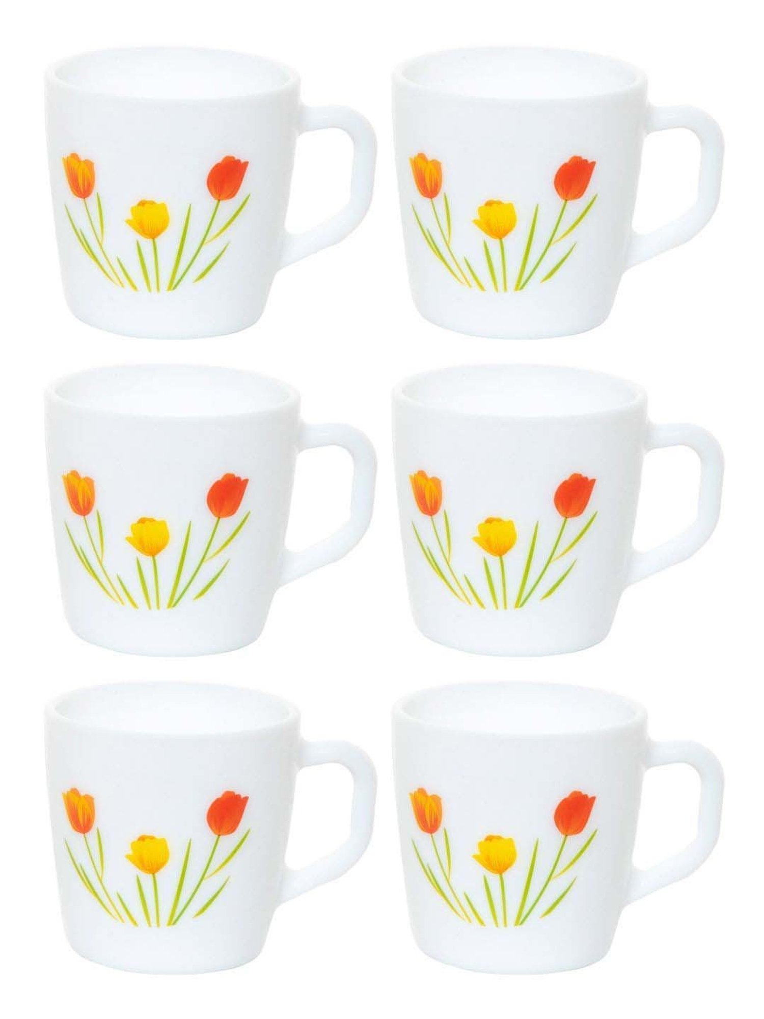 Cello Imperial Ricca White & Orange Glass Coffee Mug (0.18 L) - Set of 6