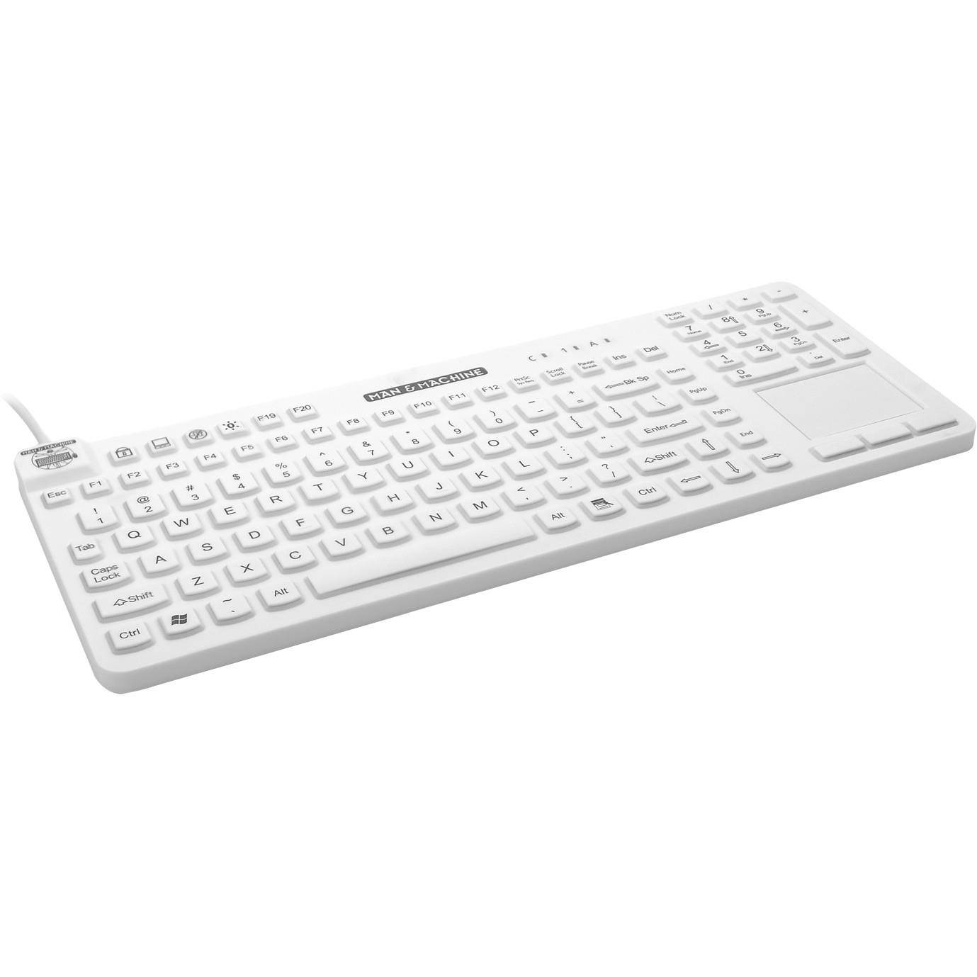 Man & Machine RCTLP/W5 Reallycool Touch Keyboard - Hygienic White, Usb, Full-Size, Waterproof, Silicone