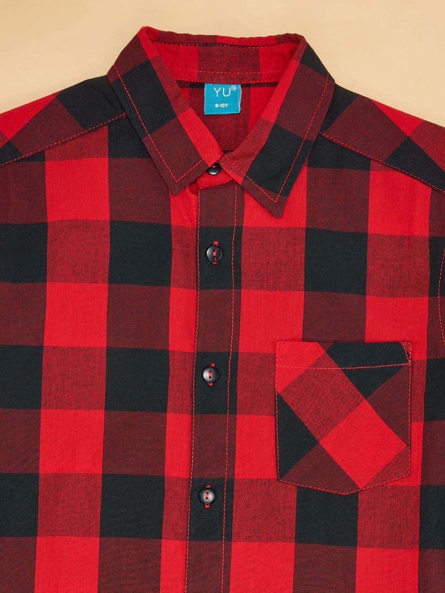 YU by Pantaloons Kids Red & Black Cotton Chequered Full Sleeves Shirt