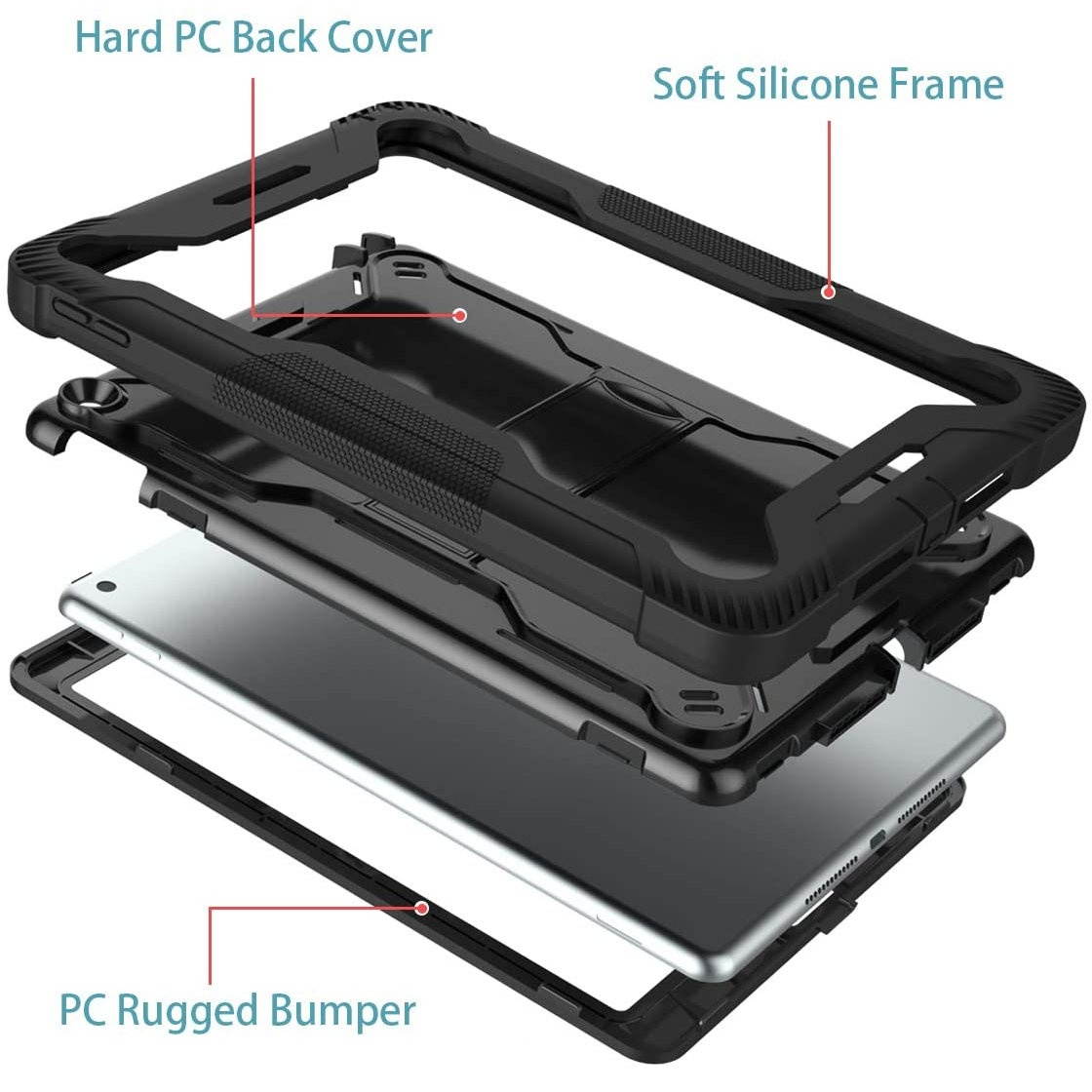 Shockproof Rugged Hybrid Armor Case with Kickstand for iPad 10.2 inch (8th & 7th Gen) - Black
