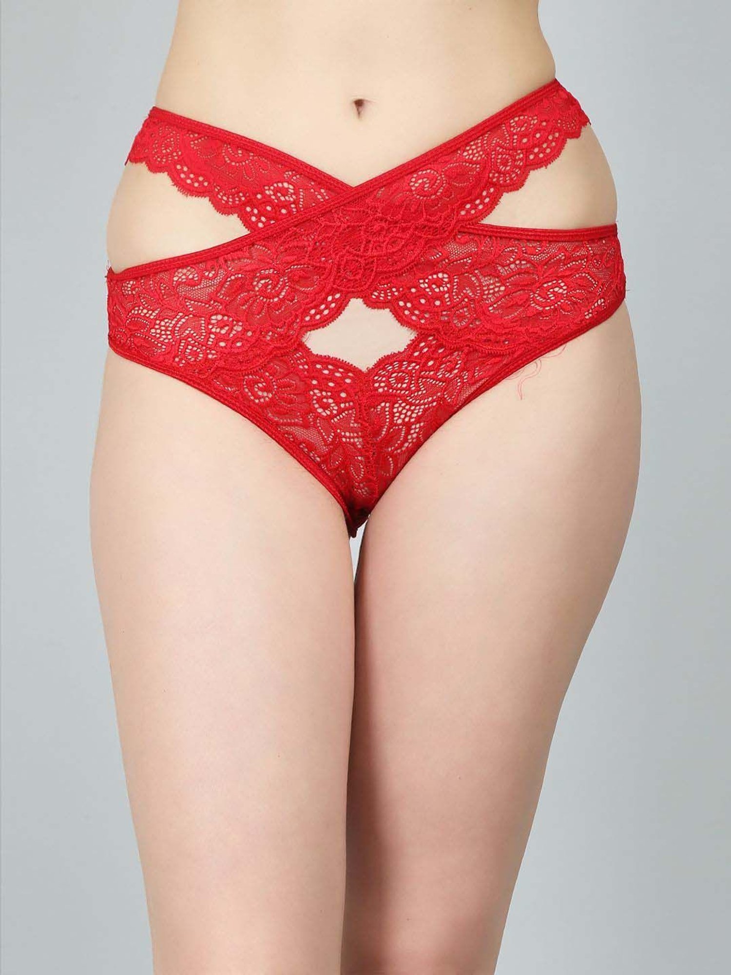 N-Gal Red & Maroon Lace Work Panties - Pack Of 2