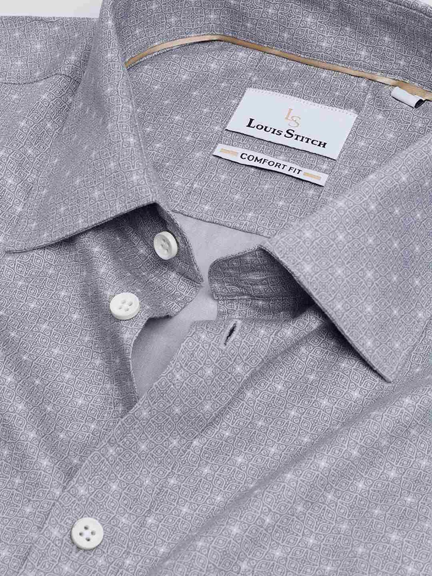 Louis Stitch Grey Cotton Regular Fit Printed Shirt