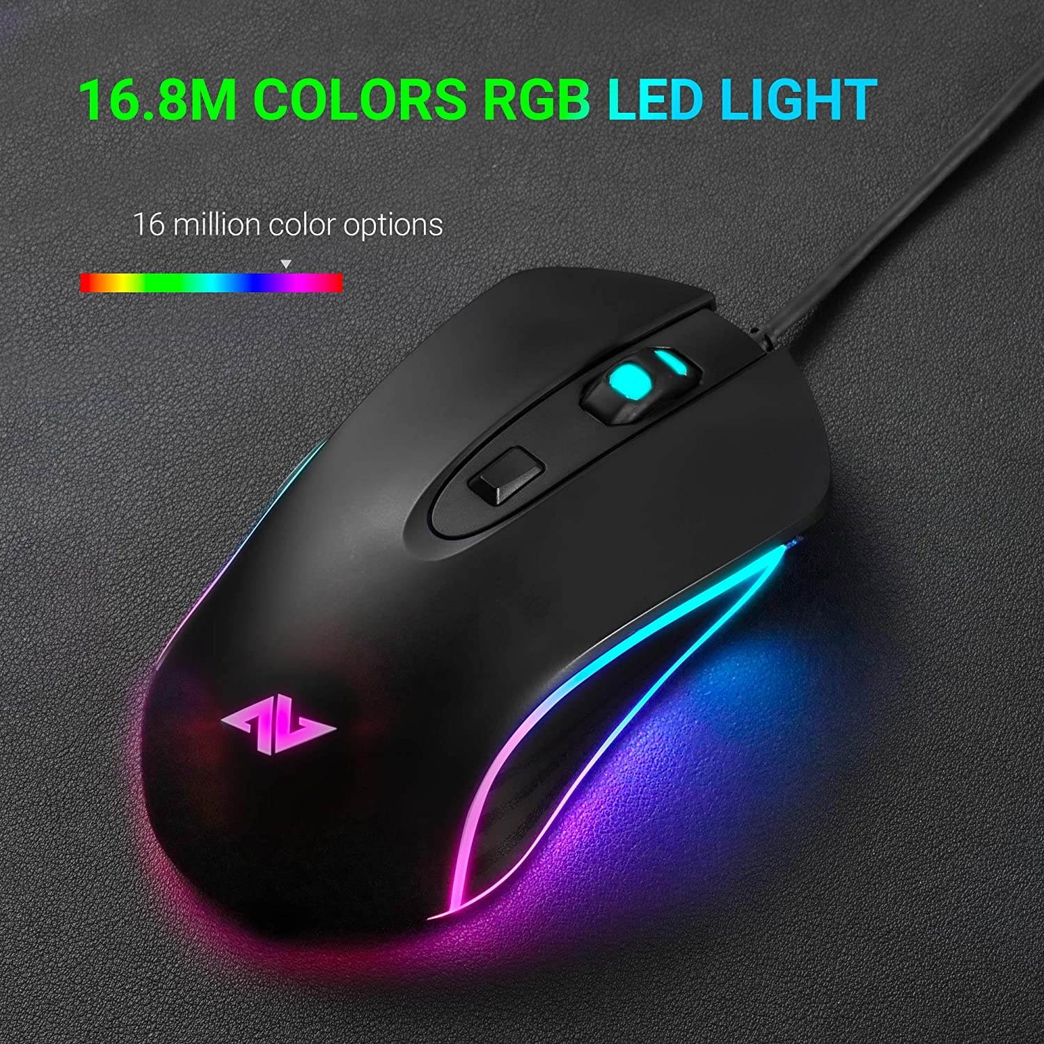 ABKONCORE M30 Gaming Mouse Wired USB Computer Mice for Game & Daily 6 Programmable Buttons Chroma RGB Backlit 3500 DPI Adjustable Comfortable Grip Ergonomic Mice for PC Laptop Mac Windows