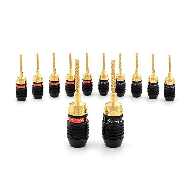 Flex Pin Banana Plugs for Spring Loaded Speaker Terminals, 6 Pairs Gold Plated Plugs