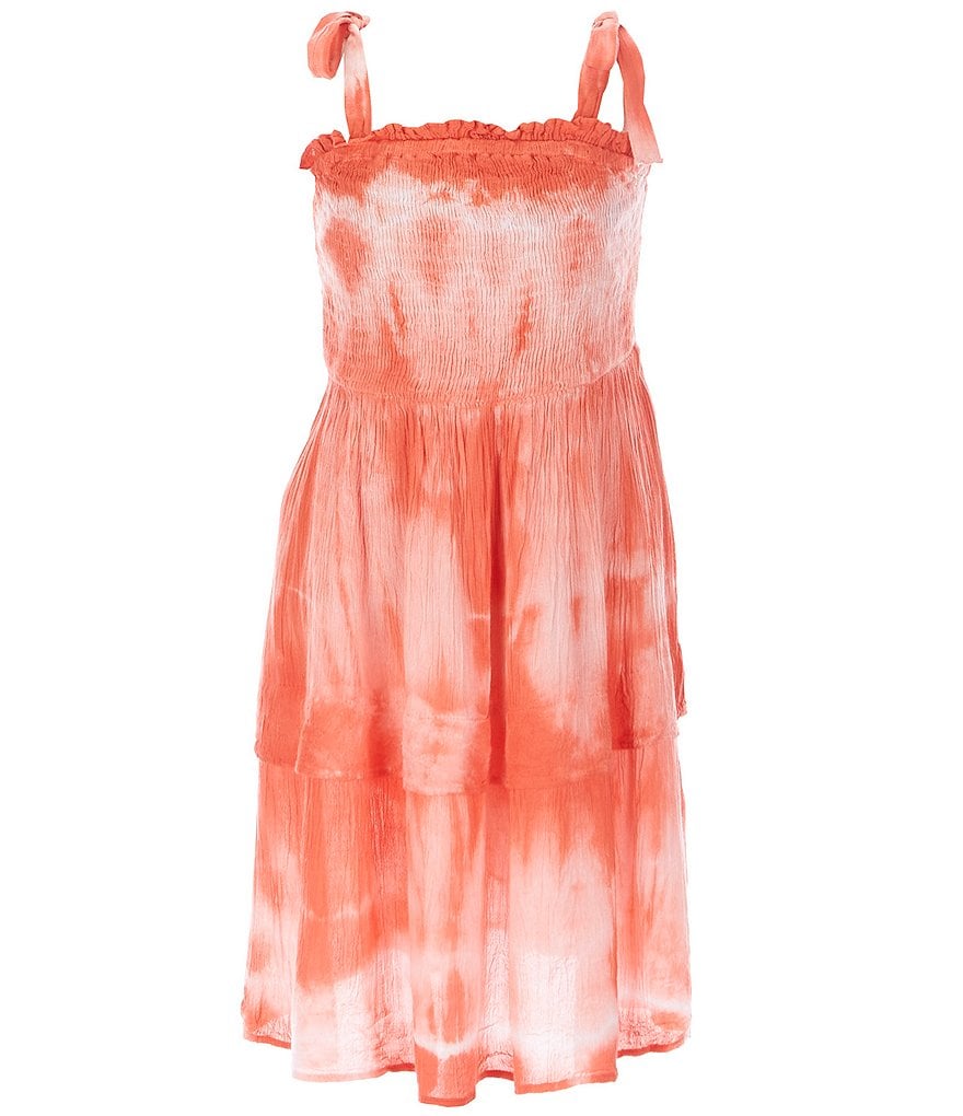 Angie Big Girls 7-14 Tie-Strap Smocked Tie-Dye A-Line Dress