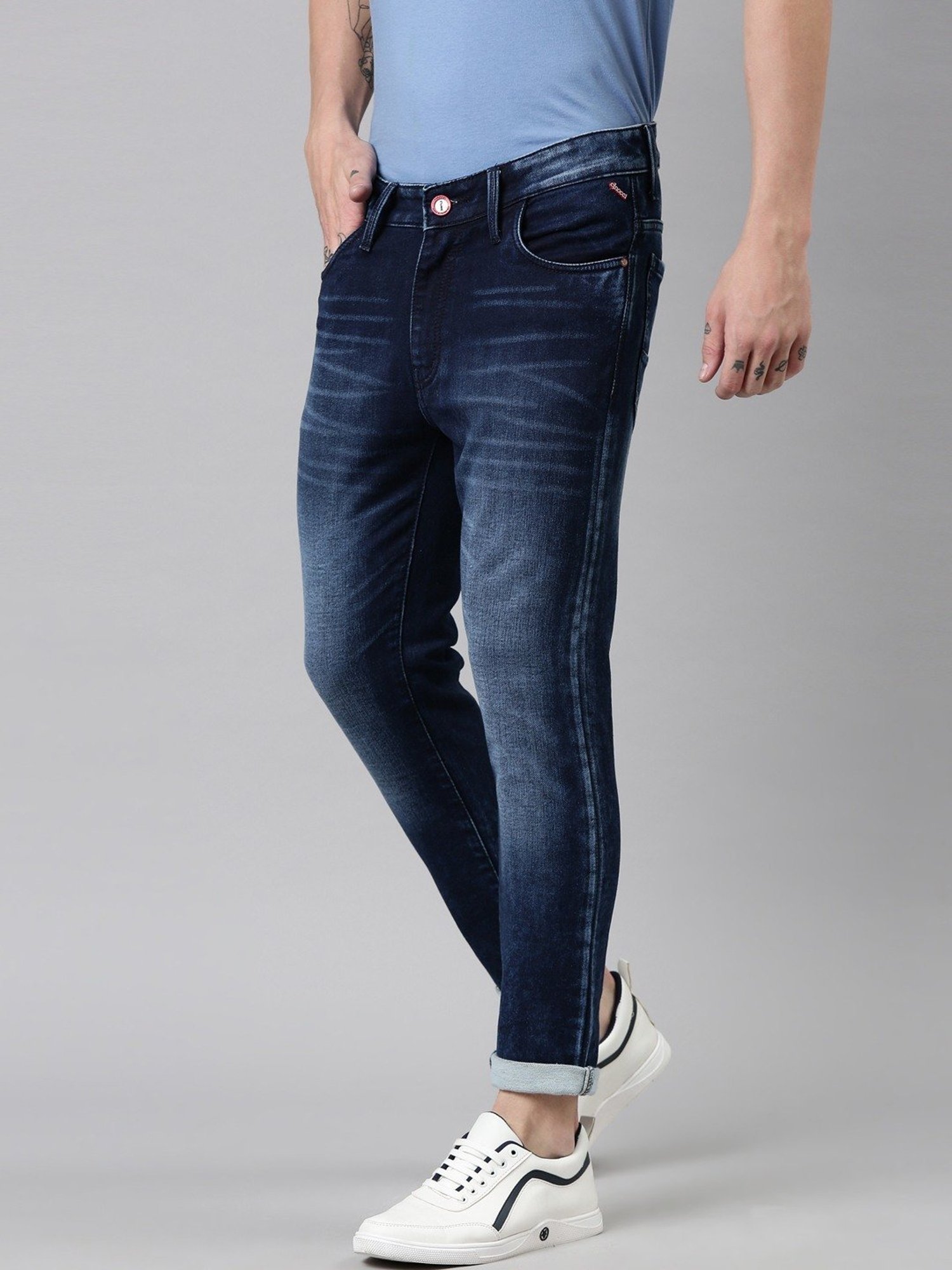 CINOCCI Blue Cotton Slim Fit Jeans