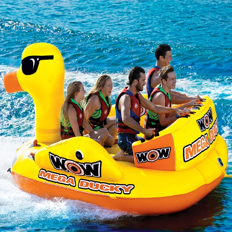 WOW Watersports 19-1060 Heavy Duty Big Ducky 5 Person Rider Lake Ocean Inflatable Towable Tube, Yellow
