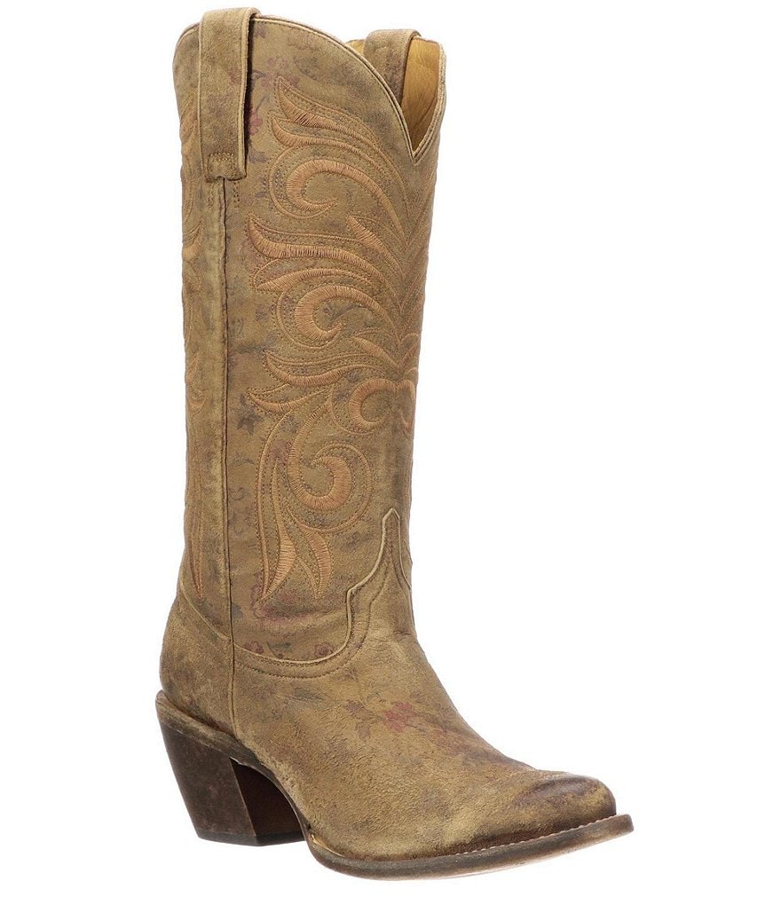 Lucchese Laurelie Distressed Floral Print Leather Western Boots