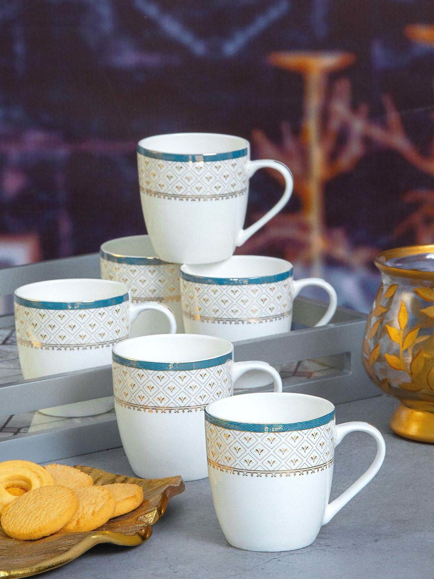 SONAKI White & Golden Bone China Tea Cup (0.17 L) - Set of 6