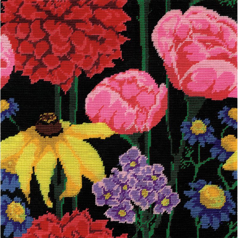 Design Works Needlepoint Kit 12"X12"-Midnight Floral-Stitched In Yarn