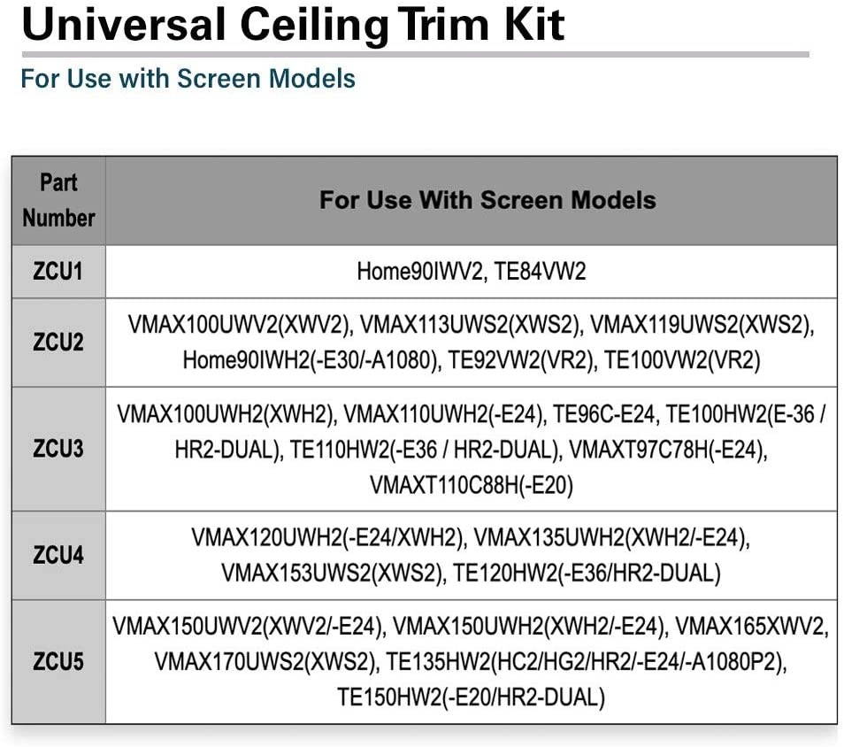 Elite Screens Universal Ceiling Trim Kit for Concealed Hidden In-ceiling Projector Screen Installation, ZCU3