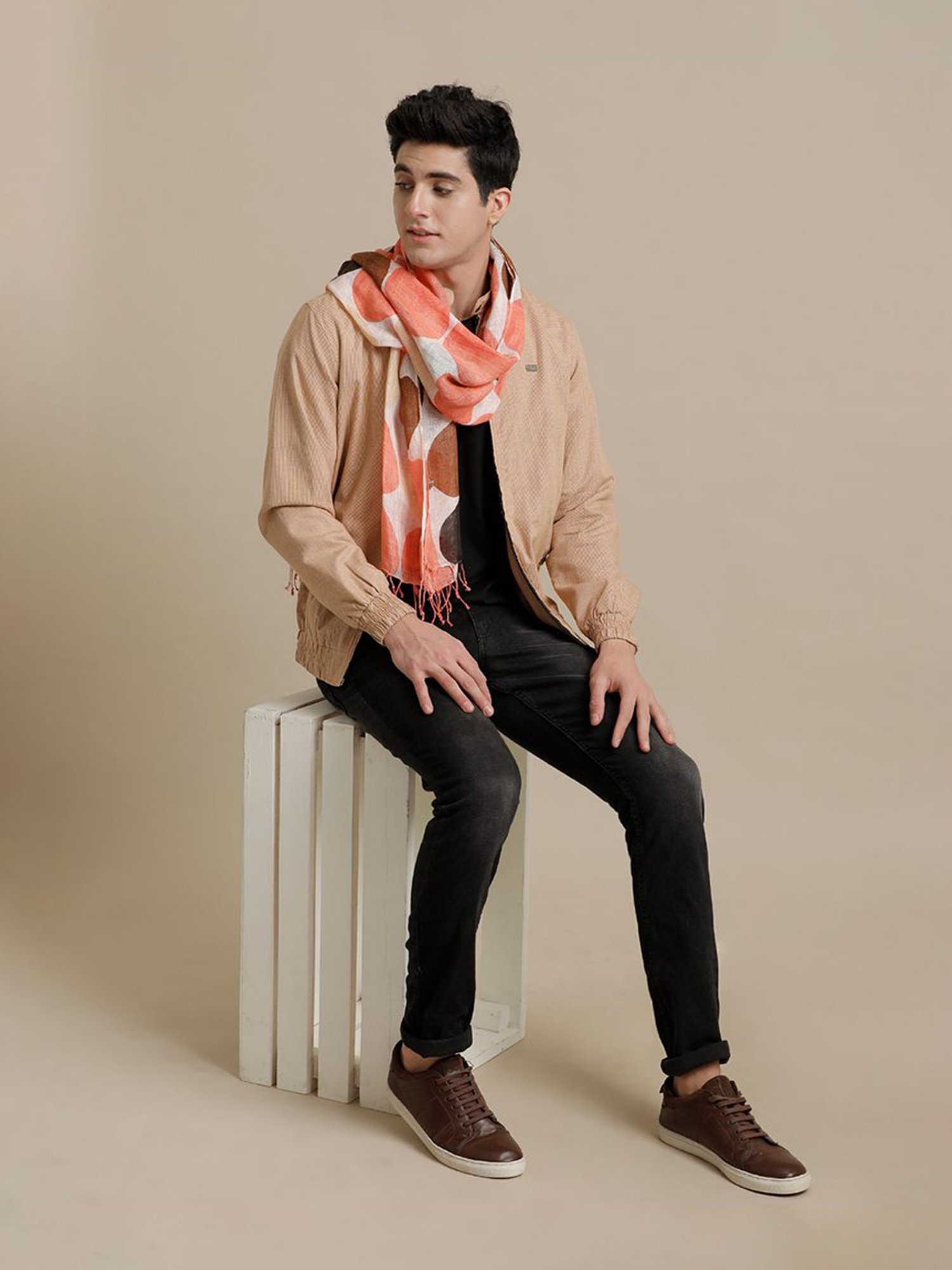 Linen Club Multicolor Printed Pure Linen Stole