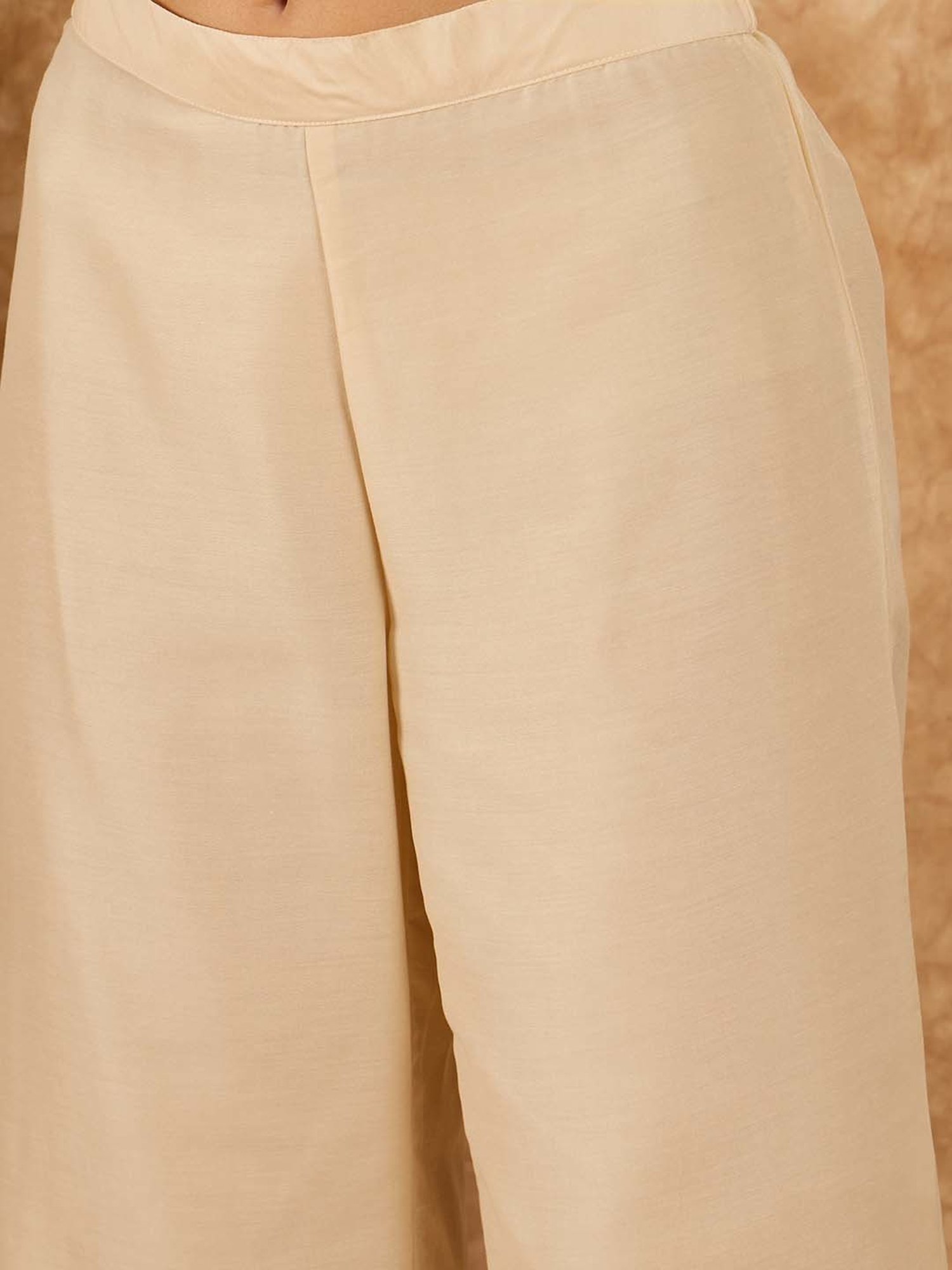 Ziyaa Beige Embroidered Kurta With Palazzo & Dupatta