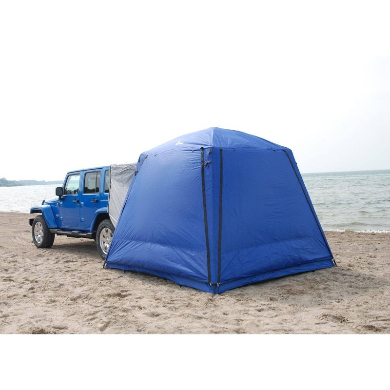 Napier Sportz 9 x 9 x 7.25 Foot Universal CUV/SUV/Van Vehicle Cargo Portable 3 Season 5 Person Outdoor Camping Ground Tent with Awning, Blue/Gray