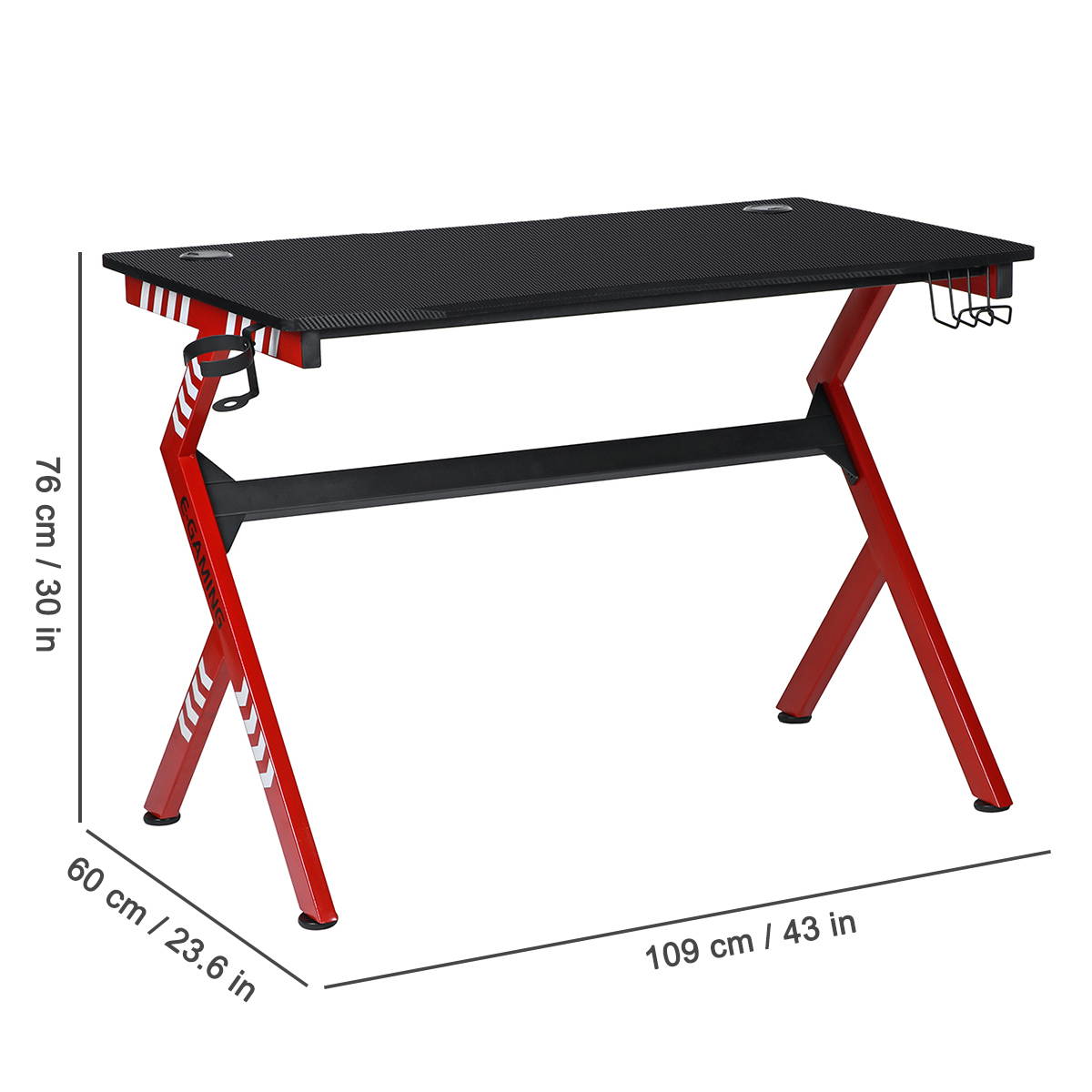 43" Computer Gaming Desk Carbon Fiber Surface with Headset & Cup Holder PC Table