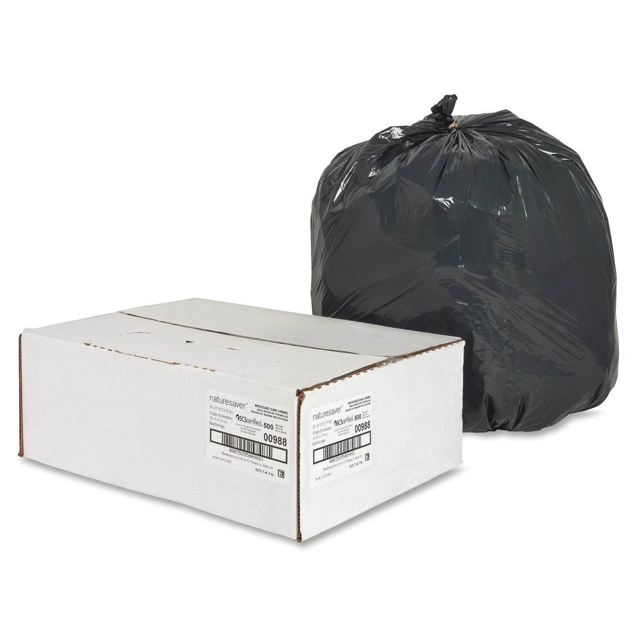 Nature Saver Trash Can Liners Rcycld 16 Gal .85mil 24"x31" 500/BX BK 00988