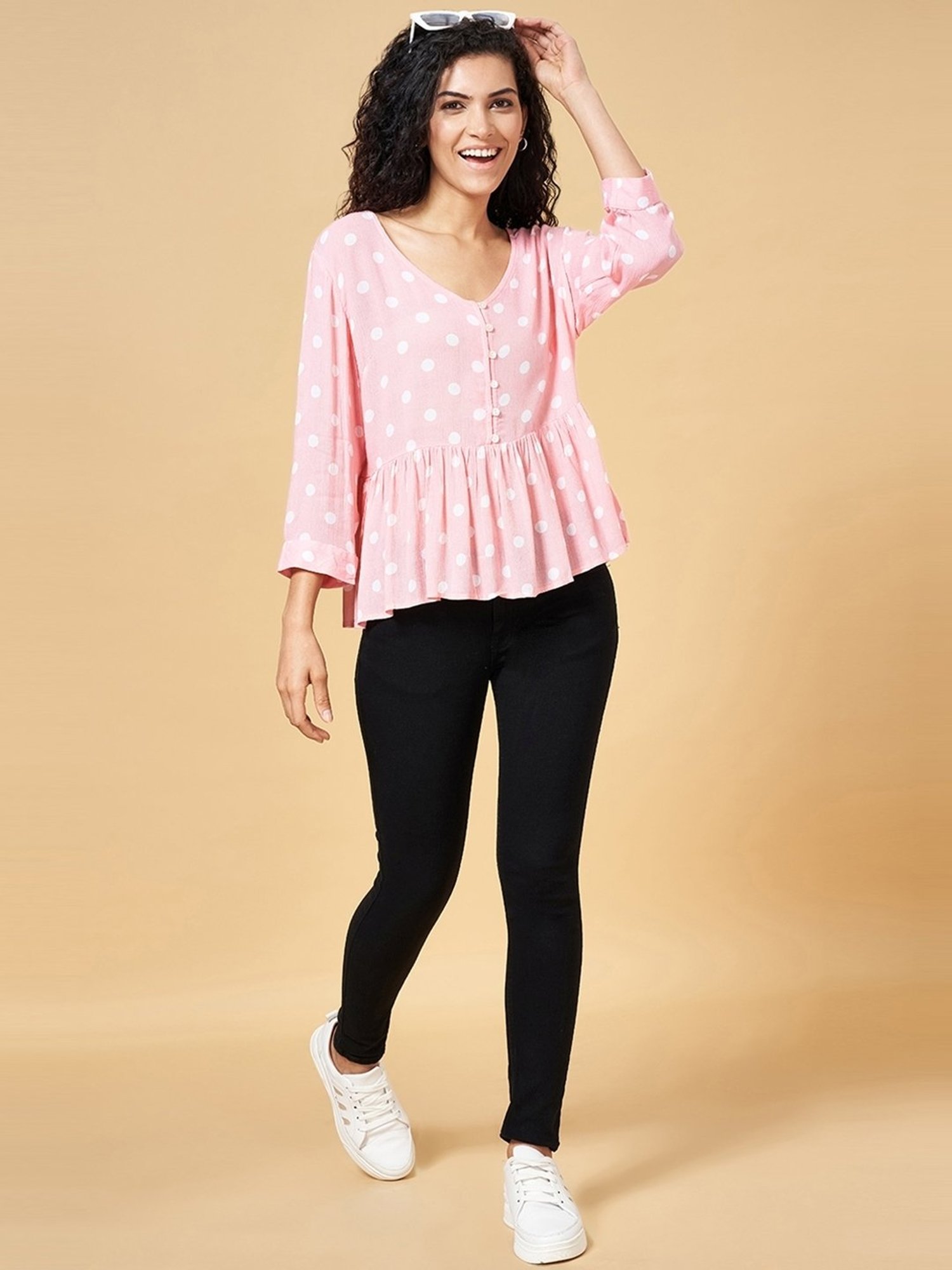 YU by Pantaloons Pink Polka Dots Top