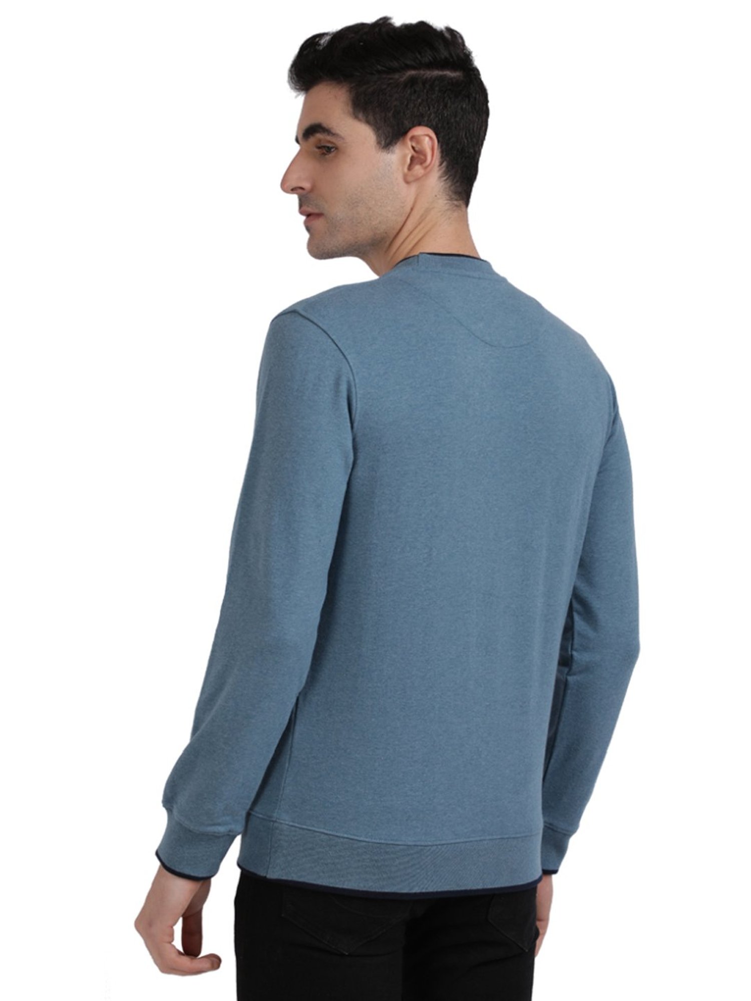 Colorplus Blue  Tailored Fit Printed Sweaters