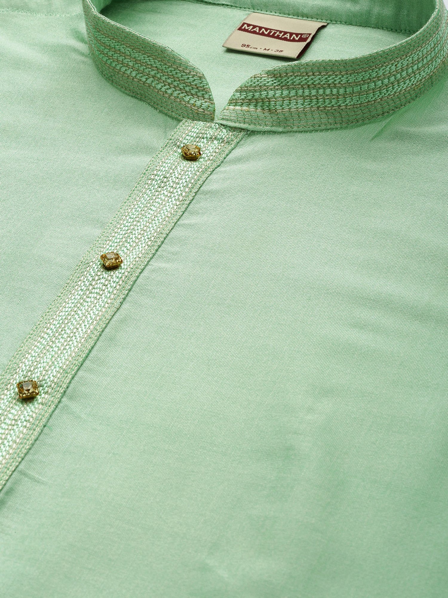 Manthan Green & White Regular Fit Kurta & Churidar Set