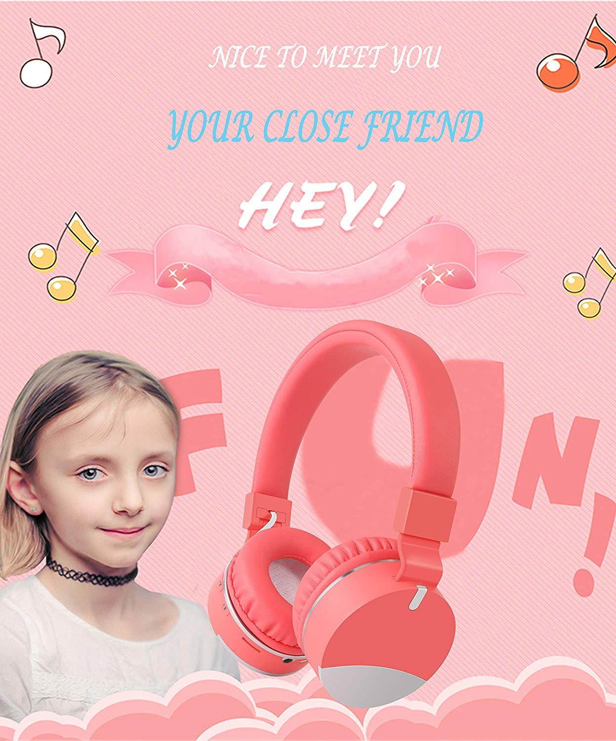 Kids Headphones,Gorsun Wireless Bluetooth Headphones for Kids with Microphone Over Ear Foldable Earphone Children Stereo Headset for Boys Girls Cellphone TV PC Tablets (Pink)