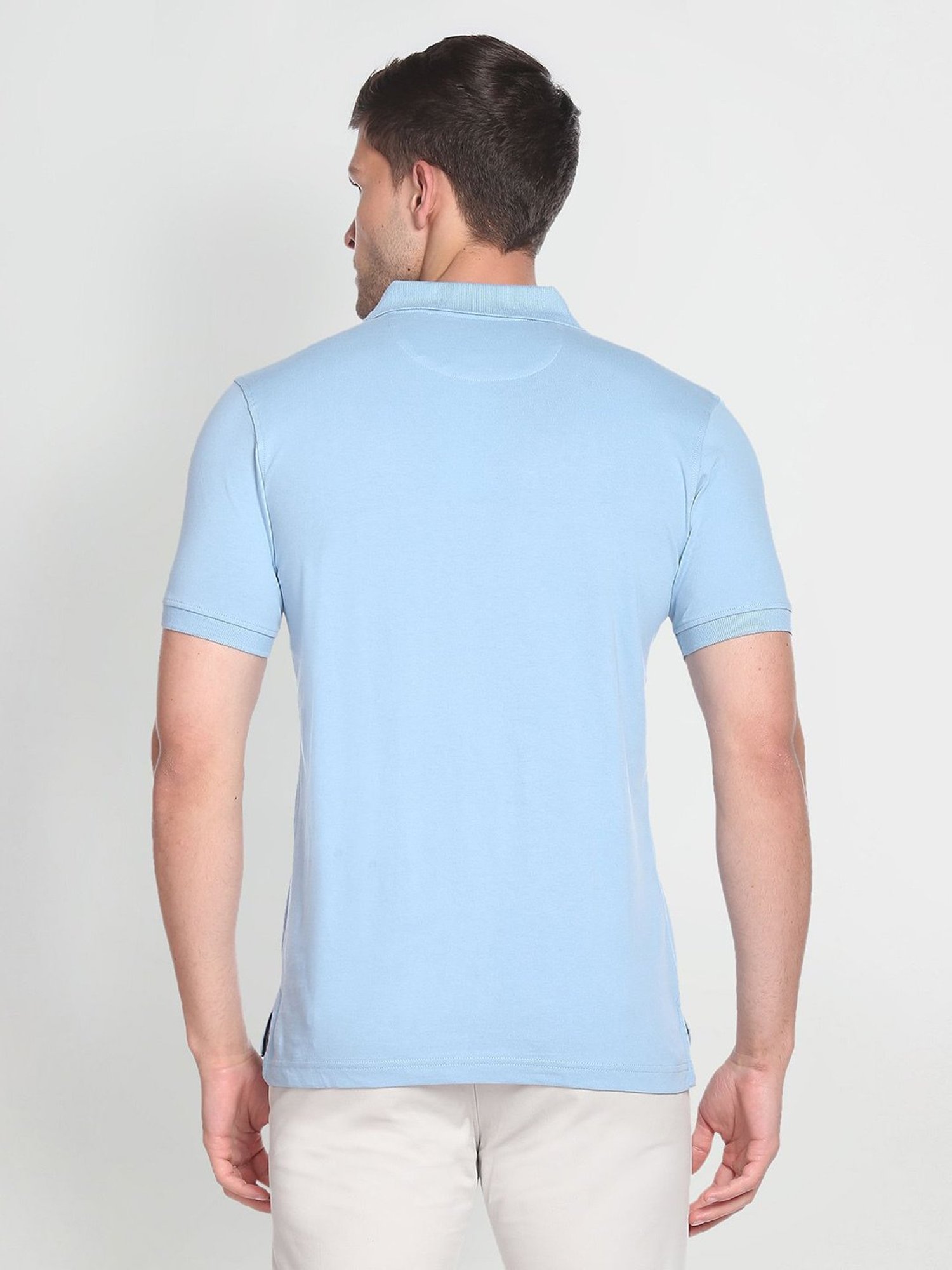 Arrow Sport Light Blue Regular Fit Striped Cotton Polo T-Shirt