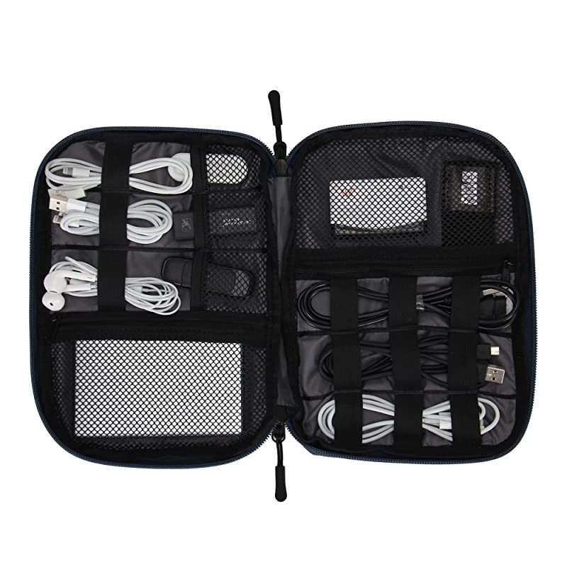 Travel Universal Cable Organizer Electronics Accessories Cases for Various USB Phone Charger and Cable Blue