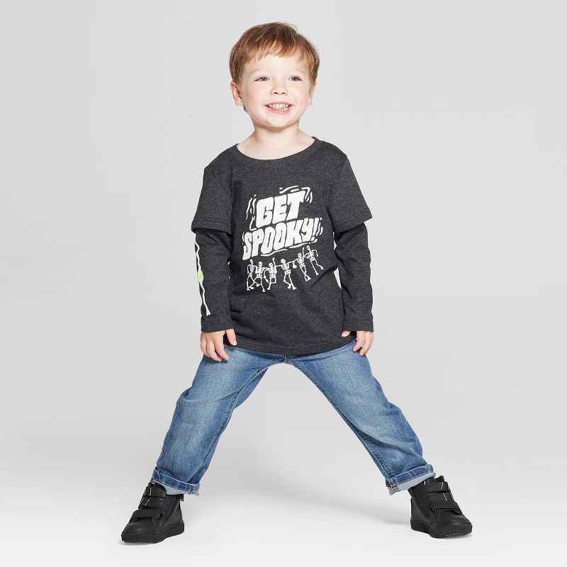Toddler Boys' Get Spooky! Long Sleeve Layered T-Shirt - Cat & Jack™ Black 12M