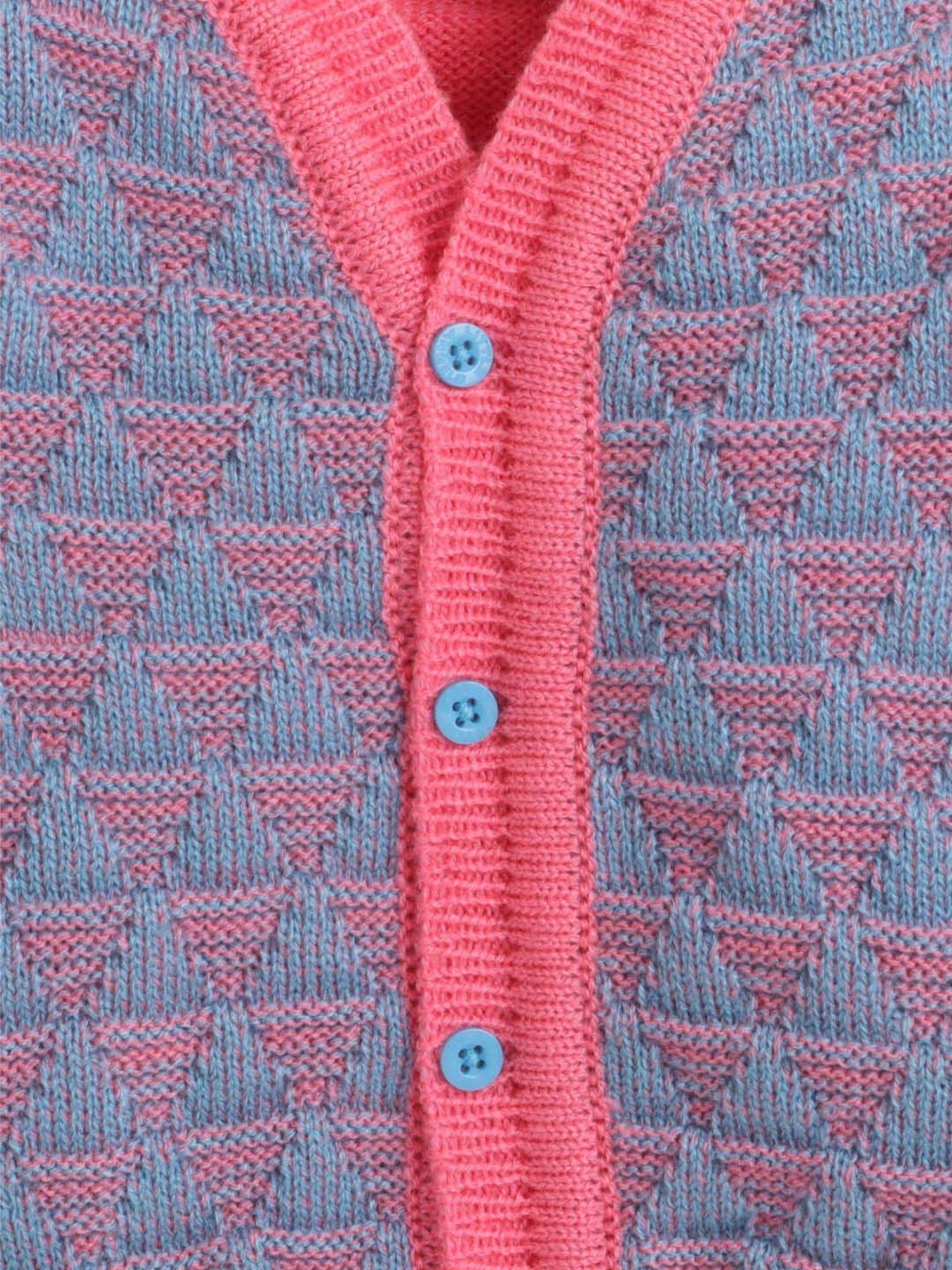 Little Angels Kids Neon Pink & Blue Textured Pattern Full Sleeves Sweater Set