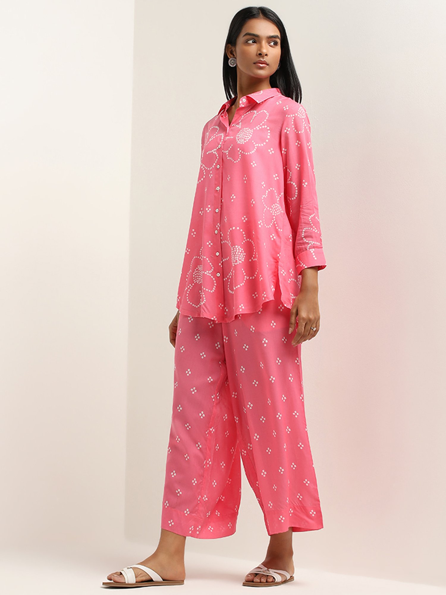 Utsa by Westside Fuchsia Bandhani Design Straight Cotton Tunic