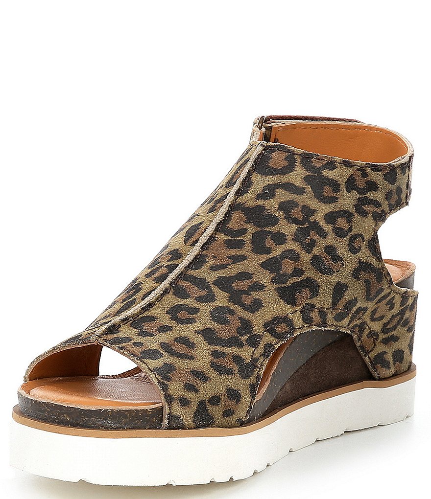 Diba True Get Along Leopard Print Suede Cut Out Wedge Sandals