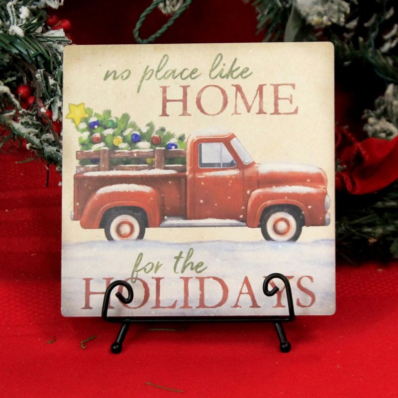 Christmas 6.0" Home For Hoildays  Plaque Red Truck Tree  -  Decorative Figurines