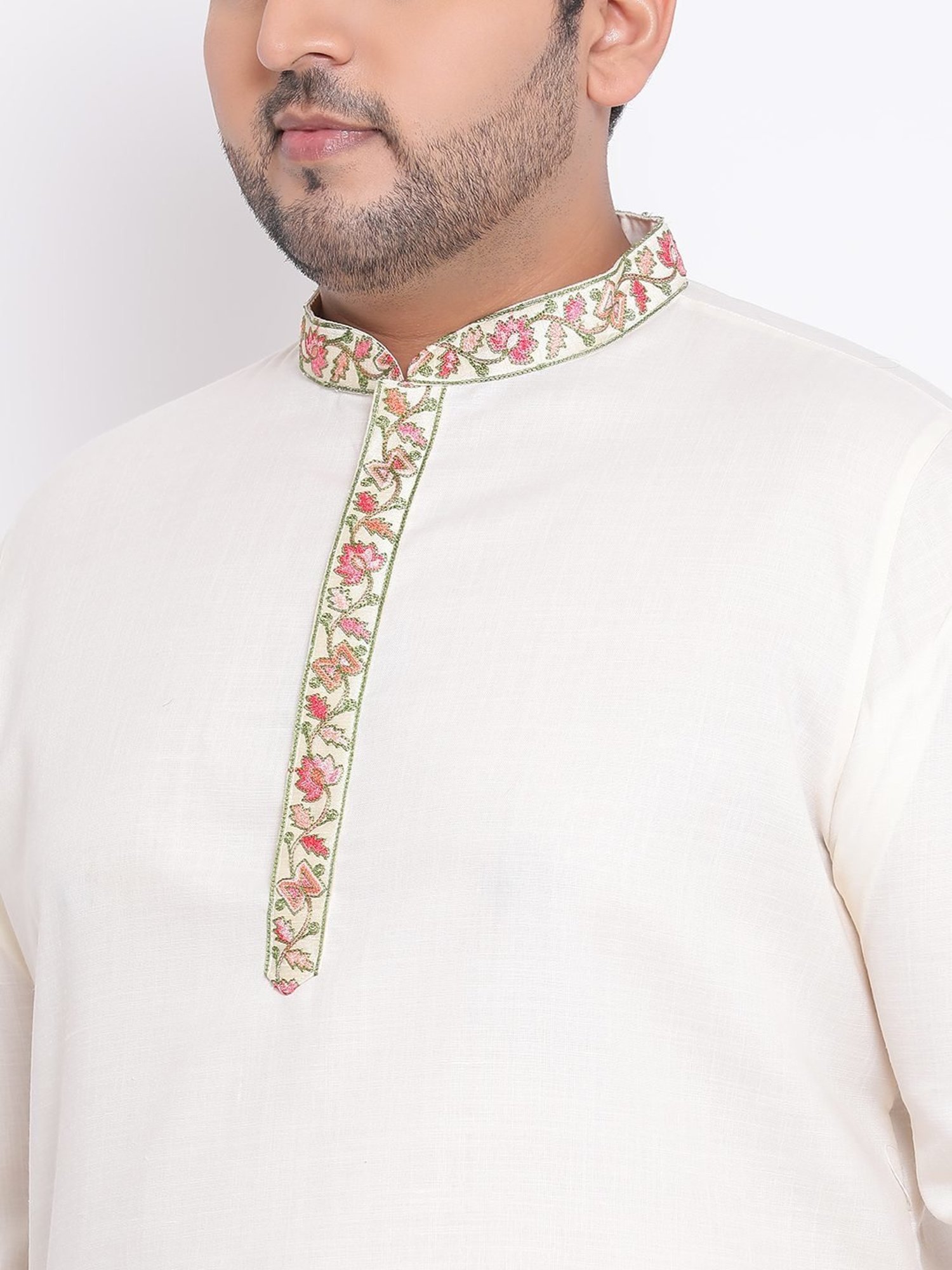 KISAH PLUS White Regular Fit Embroidered Kurta Bottom Set
