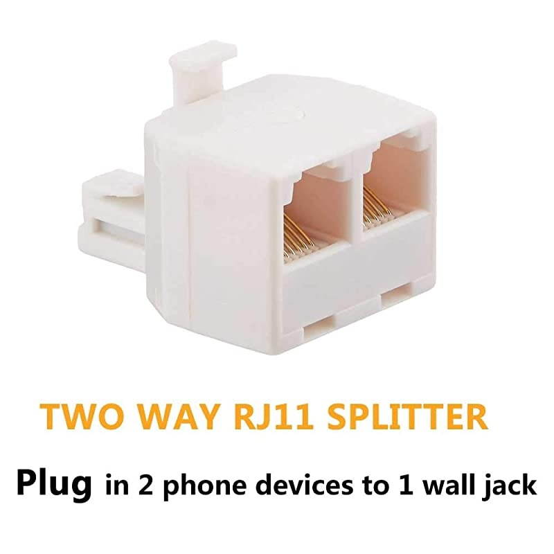 RJ11 Duplex Wall Jack Adapter Dual Phone Line Splitter Wall Jack Plug 1 to 2 Modular Converter Adapter for Office Home ADSL DSL Fax Model Cordless Phone System, White(2 Packs)