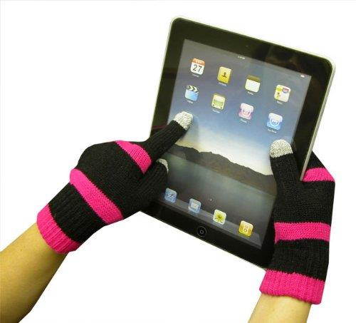 COMBO PACK: Boss Tech Products, Inc. Pink Beanie Stereo Tech Knit Hat with Built-In Handsfree and a Pair of Boss Tech Products Black and Pink Knit Touchscreen Gloves with Conductive Fingertips