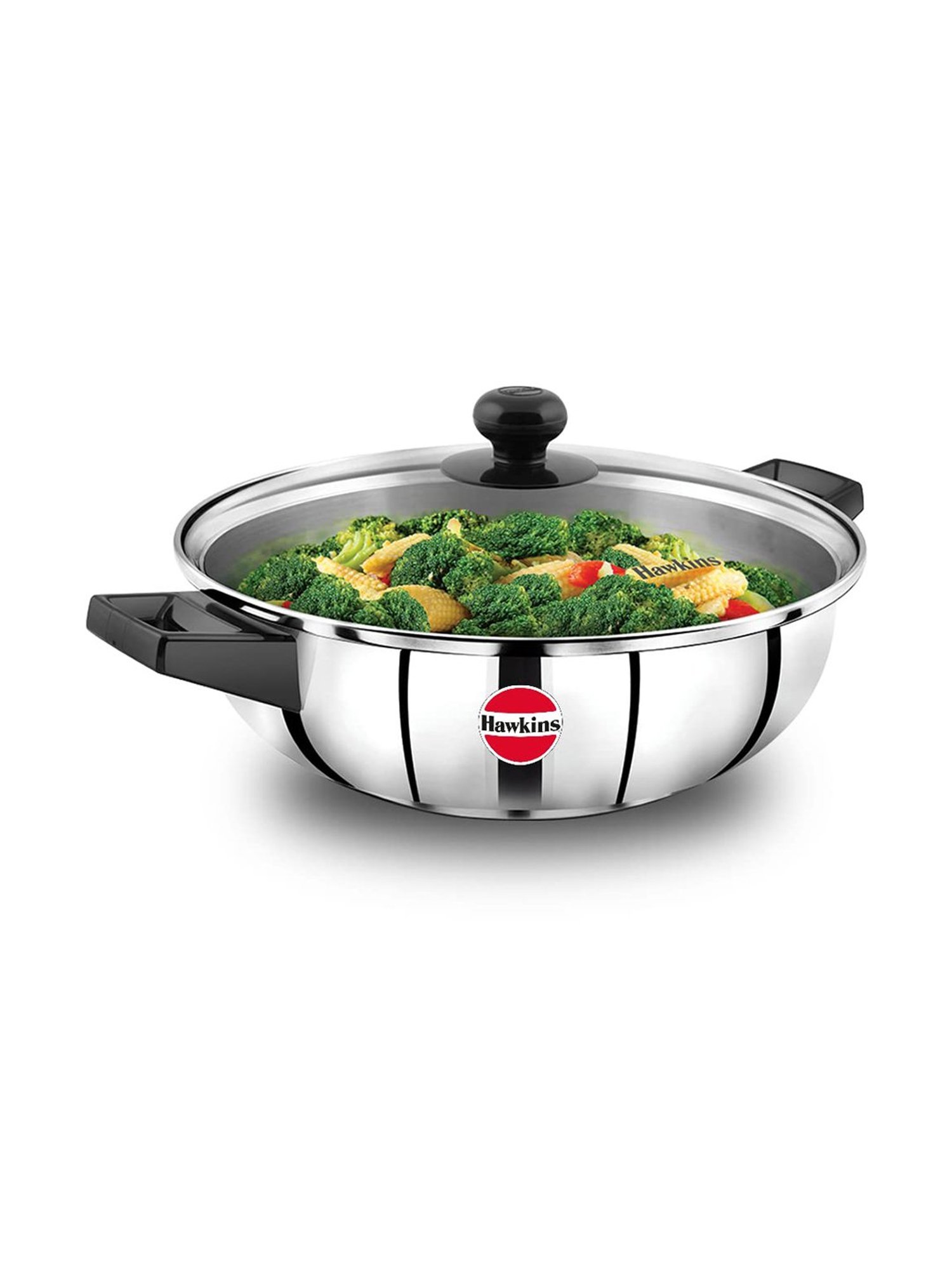 Hawkins Silver Stainless Steel Frying Pan with Glass Lid - 3 Litre
